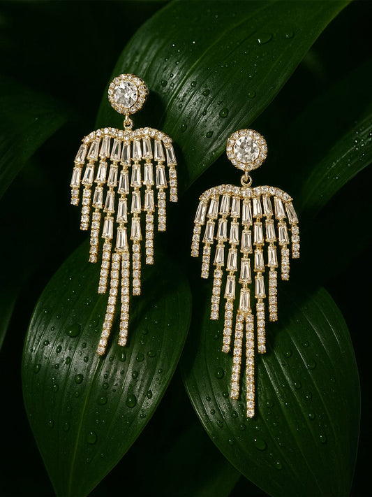 Glittering Trails American Diamond Zirconia Statement Danglers Gold