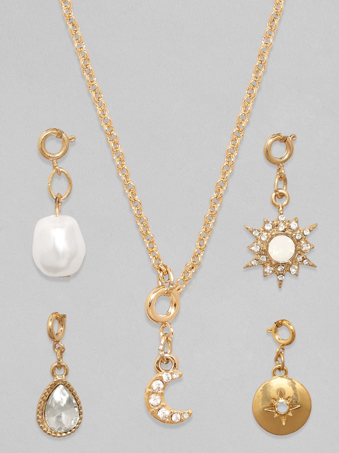 【Rubans】 Voguish 18K Gold Plated Interchangeable Multiple Charms Necklace|ヴォーギッシュ 18K ゴールドメッキ 付け替えチャーム ネックレス(チャーム 5点付き)