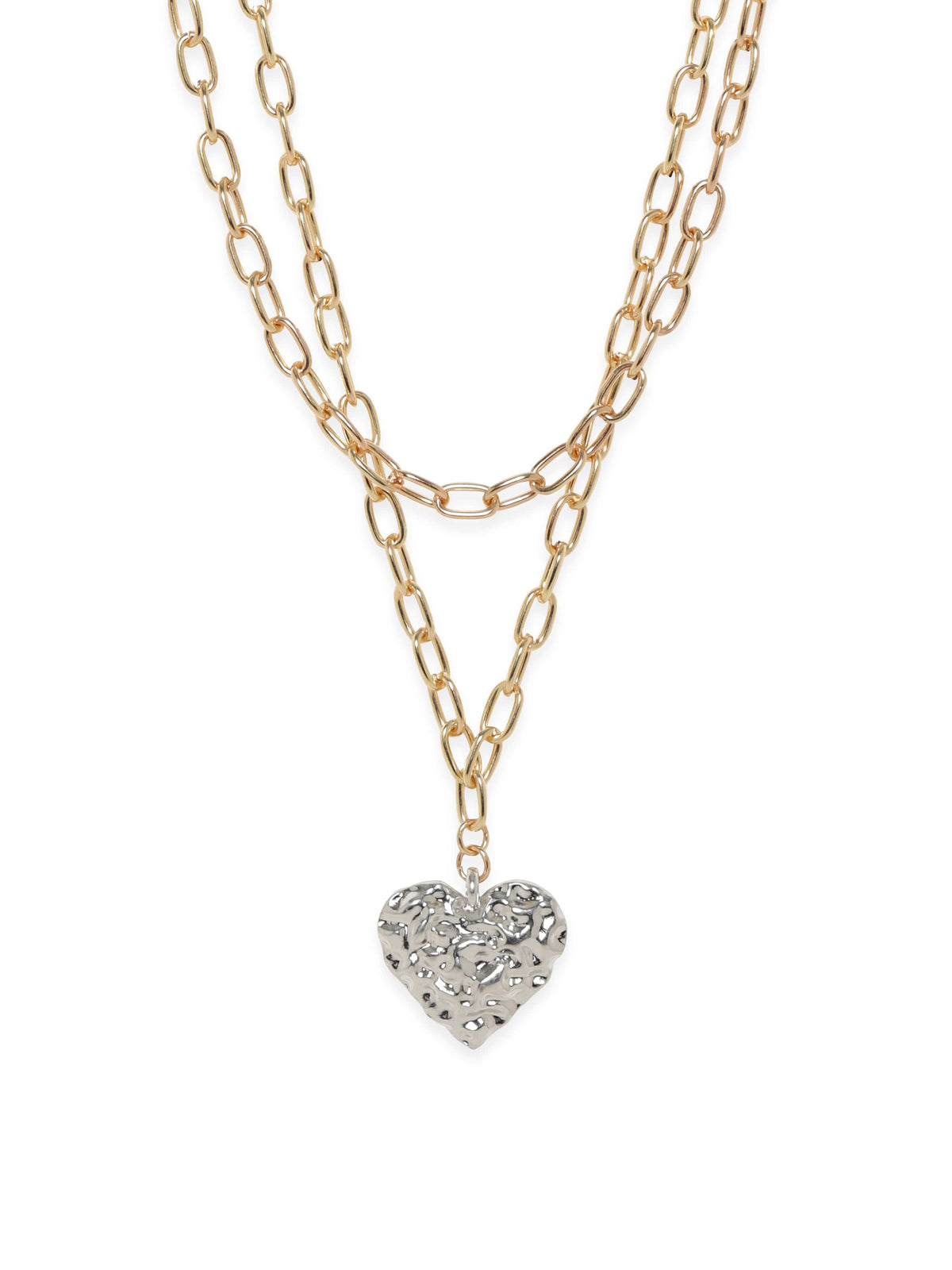 【Rubans】 Voguish 18K Gold Plated Link Chain Heart Motif Layered Necklace|ヴォーギッシュ 18K ゴールドメッキ リンクチェーン ハートモチーフ レイヤードネックレス