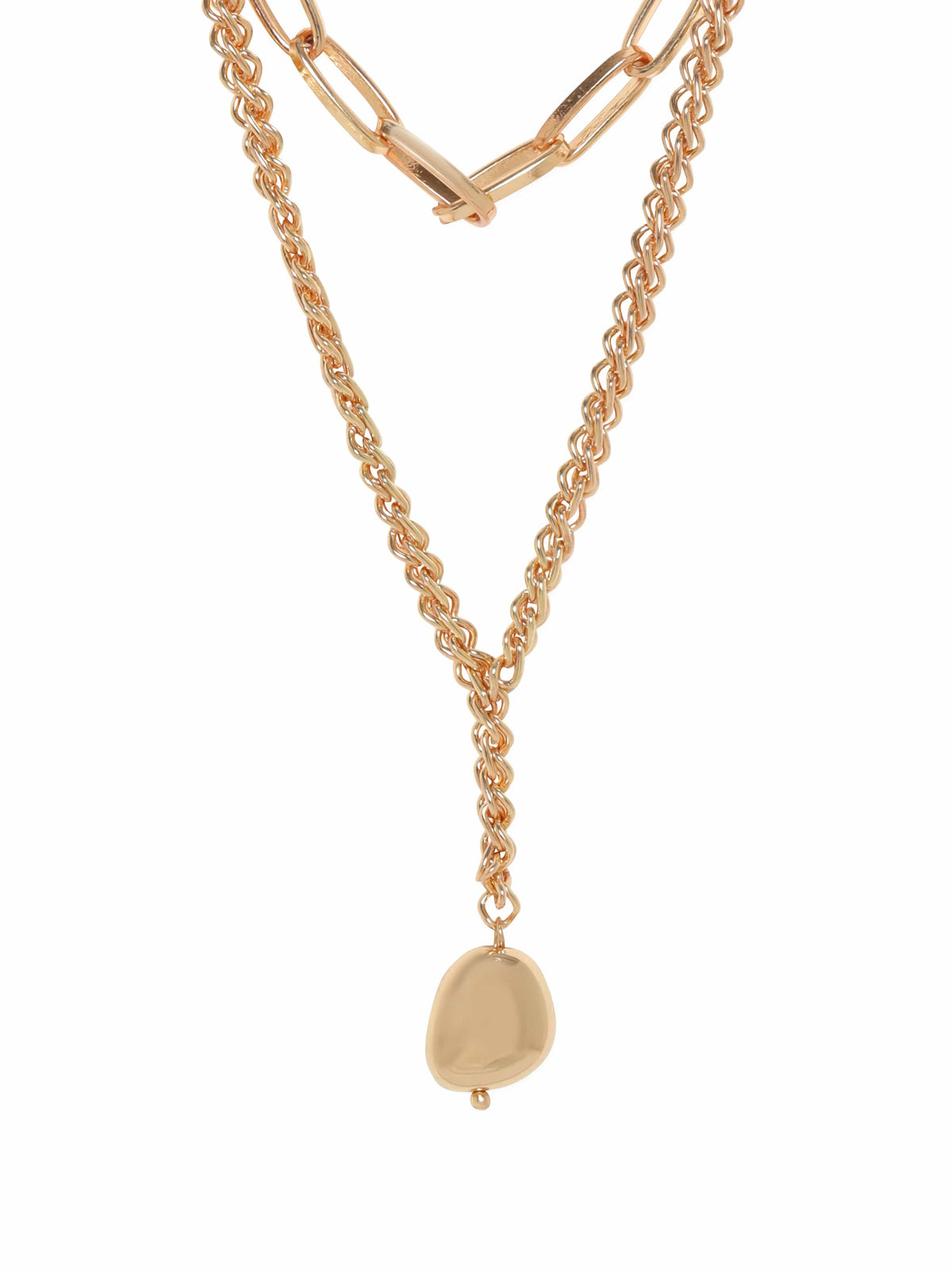 【Rubans】 Voguish 18K Gold Plated Link & Rope Chain Layered Necklace|ヴォーギッシュ 18K ゴールドメッキ リンク&ロープチェーン レイヤードネックレス