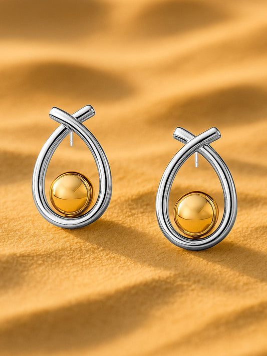 【Rubans】 Voguish Dual Toned Contemporary Ribbon Wrap Stud Earrings|ヴォーギッシュ デュアルトーン コンテンポラリー リボンラップ スタッドイヤリング