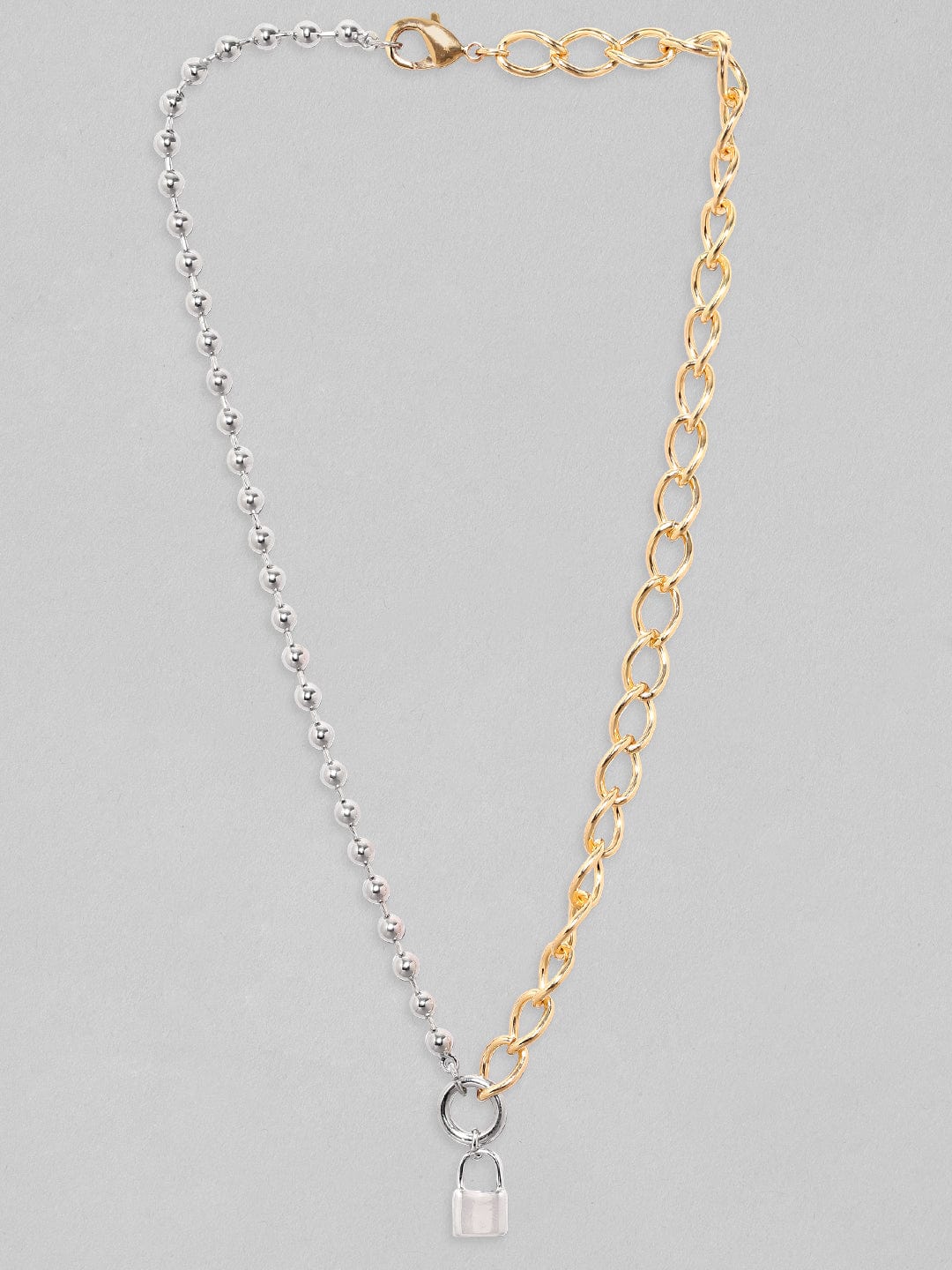 【Rubans】 Voguish Gold Rhodium Plated Cuban Chain With Lock Charm Necklace|ヴォーギッシュ ゴールド キューバンチェーン ロックチャーム ネックレス