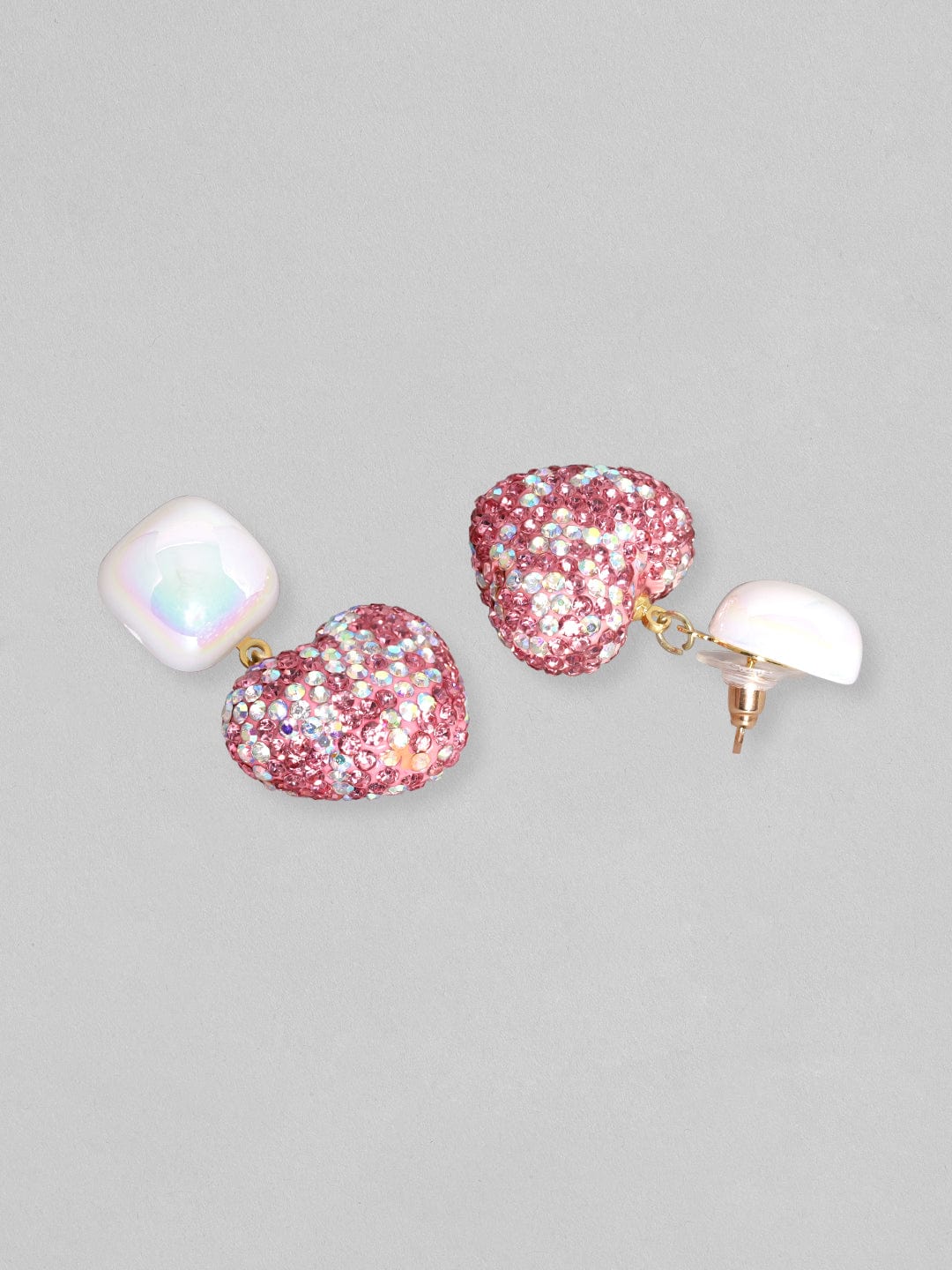 【Rubans】 Voguish Ruby Kiss Pearl & Pink Crystal Pave Heart Drop Earrings|ヴォーギッシュ ルビーキス パール&ピンククリスタル パヴェ ハート ドロップイヤリング