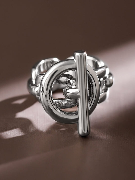 Rubans Voguish Rhodium-Plated Adjustable Chain-Link Statement Ring Silver