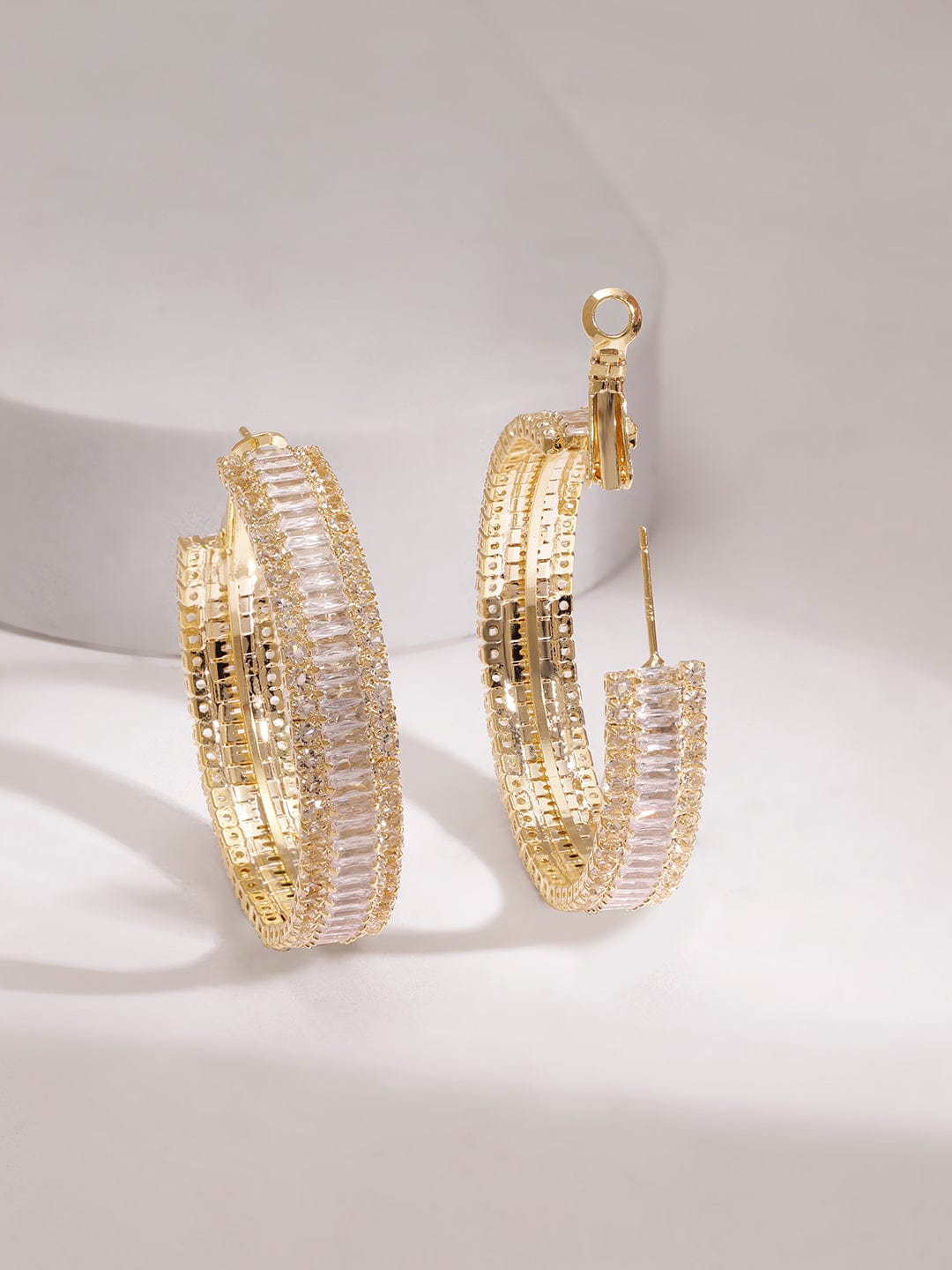 【Rubans】 Gold Plated Crystal & Zirconia Stone Studded Hoop Earrings|ゴールドメッキ クリスタル&ジルコニア フープイヤリング
