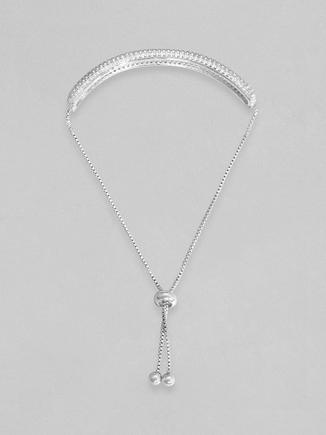 Rubans Women Silver-Toned & White Brass Cubic Zirconia Rhodium-Plated Bracelet Silver
