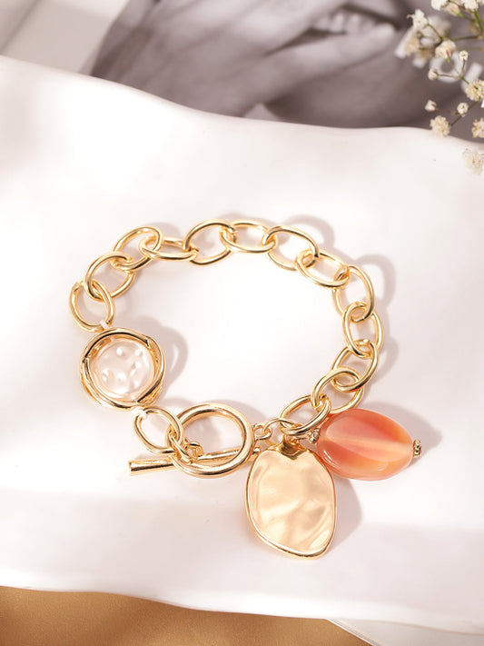 Rubans 18K Gold Plated Stainless Steel Tarnish-Free Waterproof Link Bracelet with Charms Gold