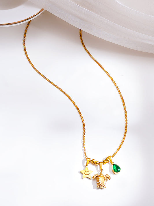 Demi Fine 18K Gold Plated Stainless Steel Multi Charm Pendant Necklace フリーサイズ