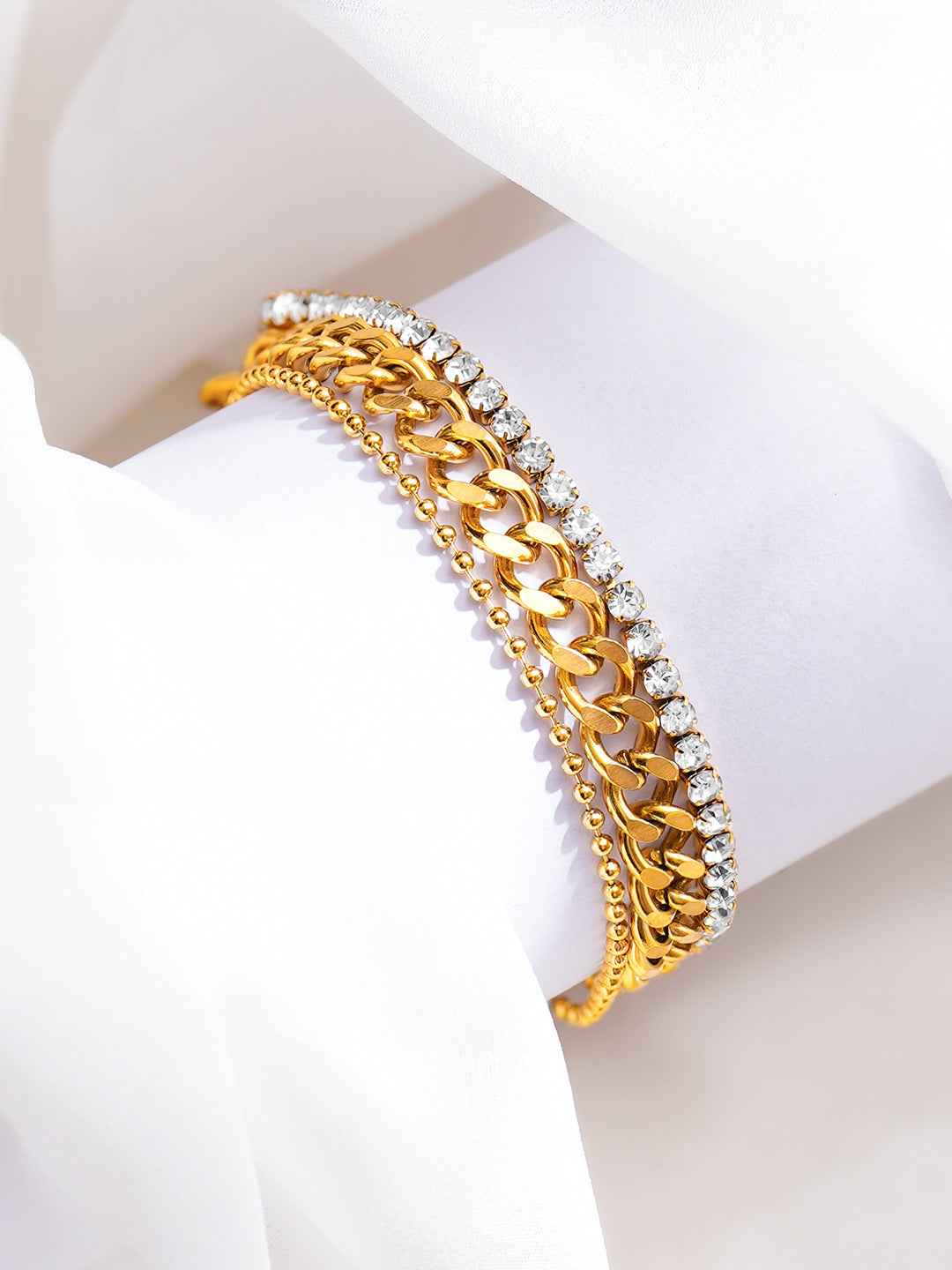 Demi Fine 18K Gold Plated Stainless Steel Chunky Crystal Bracelet フリーサイズ