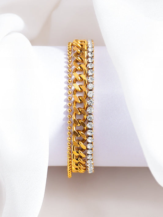 Demi Fine 18K Gold Plated Stainless Steel Chunky Crystal Bracelet フリーサイズ