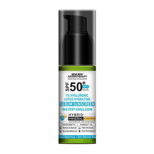 1% Hyaluronic Lotus Hydrating Serum Hybrid Mineral Sunscreen SPF 50 PA+++, Watery Emulsion,No White Cast, Water Resistant, Tinosorb M + Parsol TX 50ml