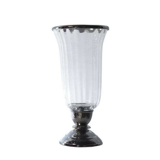 【Pure Home + Living】 Silver & Clear Glass Hurricane Candle Holder (Compact)|シルバー&クリア ガラス ハリケーン キャンドルホルダー(コンパクト)|15×15×31cm