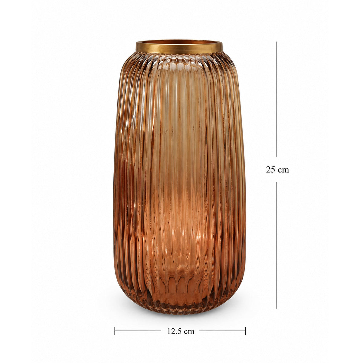 【Pure Home + Living】 Light Amber & Dark Amber Ribbed Vase|ライトアンバー&ダークアンバー リブ 花瓶|12.5×12.5×25cm