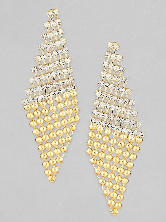 【Rubans】 18K Gold Plated Zirconia Studded Beaded Patterned Dangle Earrings|18Kゴールドメッキ ジルコニア ビーズパターン ダングルイヤリング