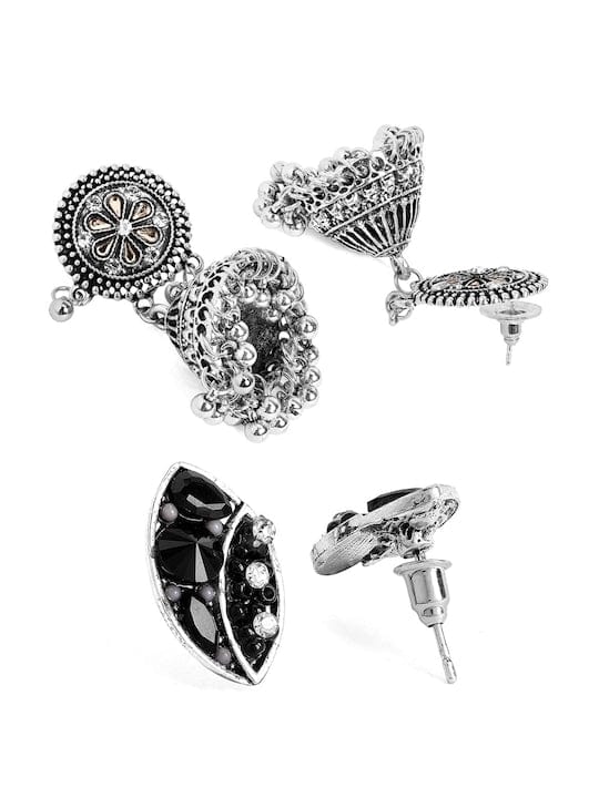 【Rubans】 Set of 2 Oxidised Jhumka & Stud Earrings|オキシダイズド ジュムカ&スタッドイヤリング 2組セット