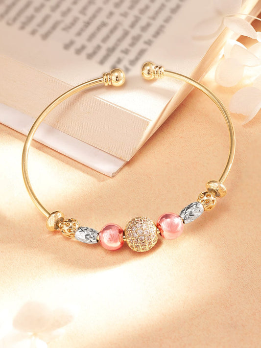 【Rubans】 18K Gold Plated Zirconia Beaded Charm Adjustable Minimal Bracelet|18K ゴールドメッキ ジルコニアビーズ チャーム ミニマル ブレスレット