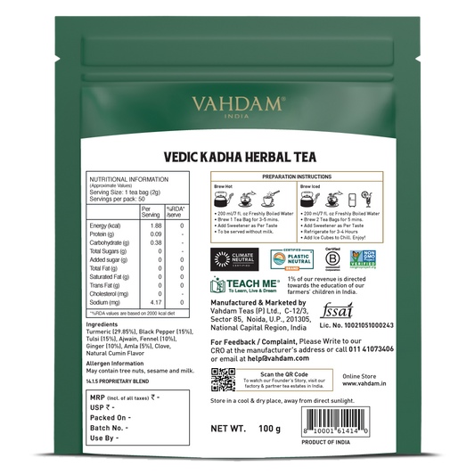 【VAHDAM】 Vedic Kadha Herbal Infusion, 50 Count|ヴェーディック カダ ハーバルインフュージョン|50 Count