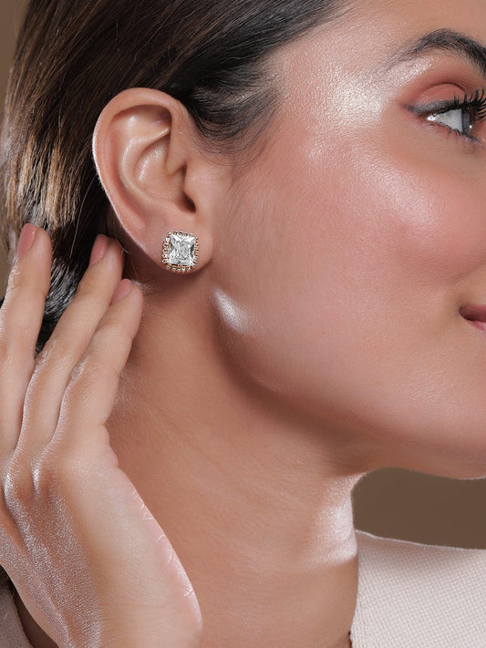 Opulent White Crystal Studs Silver