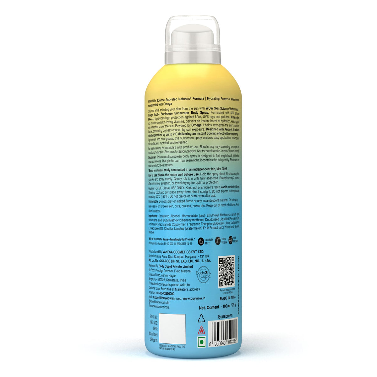 WOW Skin Science ウォーターメロン エアゾール サンスクリーン SPF50 100ml