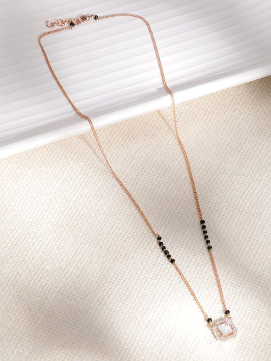 Women Rose Gold Plated CZ Stone Studded Black Beads Mangalsutra Gold