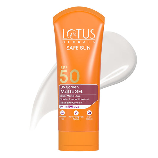 ロータスハーバルズ セーフサン UVスクリーン マットジェル SPF50 のチューブ
