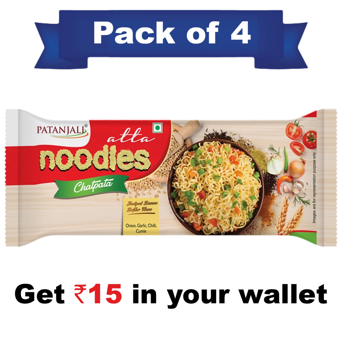 Patanjali 【Patanjali】 Pack of 4- Atta Noodles Chatpata 240 g- Rs 15 Off｜アッタ｜240g｜現地直輸入で買える日本国内最安級【インドの森】