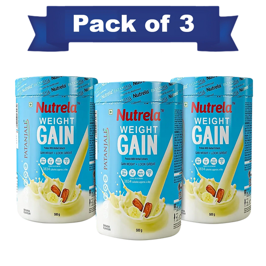Patanjali 【Patanjali】 Nutrela Weight Gain - Banana Flavor - 500g (pack of 3)｜Nutrela ウェイトゲイン バナナ味｜500g｜現地直輸入で買える日本国内最安級【インドの森】