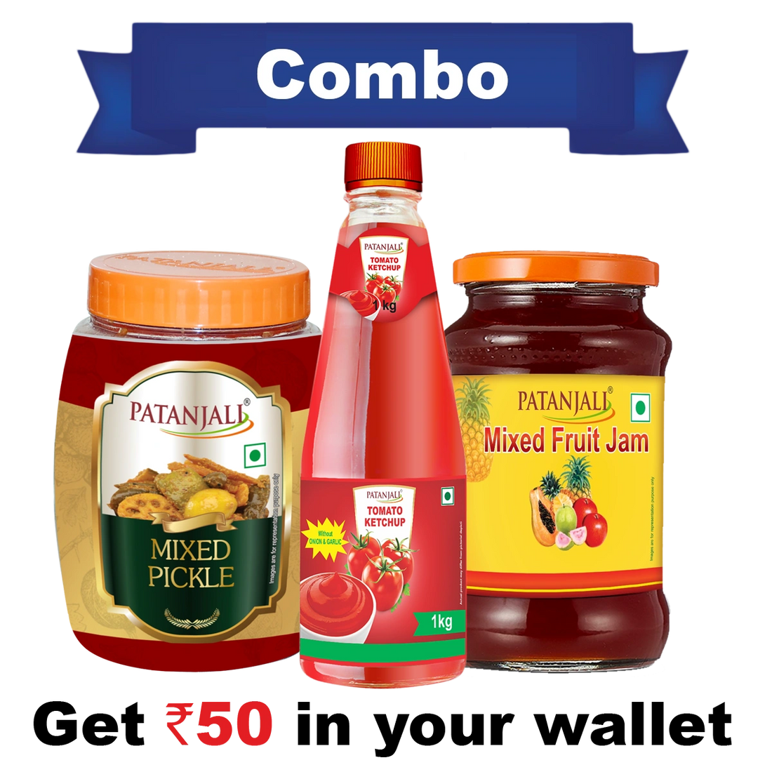 Patanjali 【Patanjali】 Sauce and Pickle Combo - Mixed Pickle 1 Kg+ Tomato Ketchup o&g 1 ltr(P)+ Mixed Fruit Jam 500gm- Rs 50 Off｜ソース＆ピクルスコンボ｜1000g｜現地直輸入で買える日本国内最安級【インドの森】