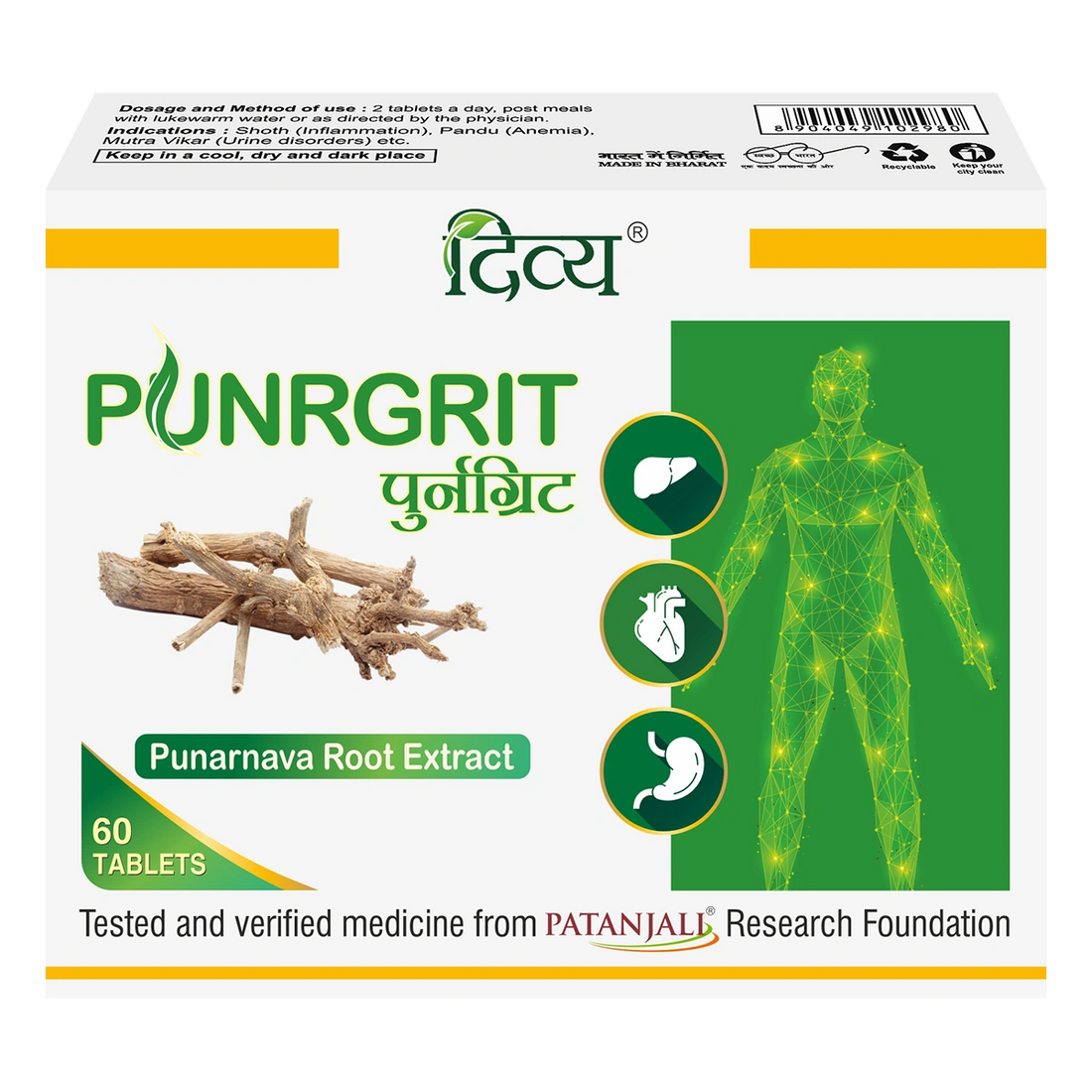 Patanjali 【Patanjali】 Divya Punrgrit 3 U X 20 N｜ディヴィヤ プナルグリット｜100g｜インド現地からお取り寄せ【インドの森】