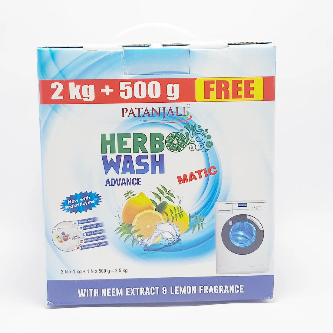 Patanjali 【Patanjali】 Herbo Wash Advance Matic Detergent Powder 2kg + Free｜ハーボウォッシュ アドバンス マティック 粉末洗｜2500g｜現地直輸入で買える日本国内最安級【インドの森】