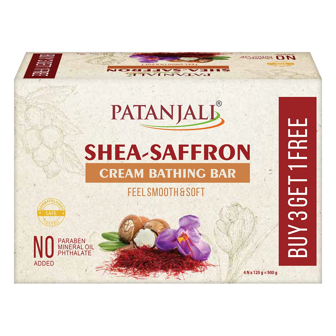 Patanjali 【Patanjali】 Shea- Saffron Cream Bathing Bar 125g (B3 G1)｜シア・サフラン クリーム バスソープ｜500g｜現地直輸入で買える日本国内最安級【インドの森】