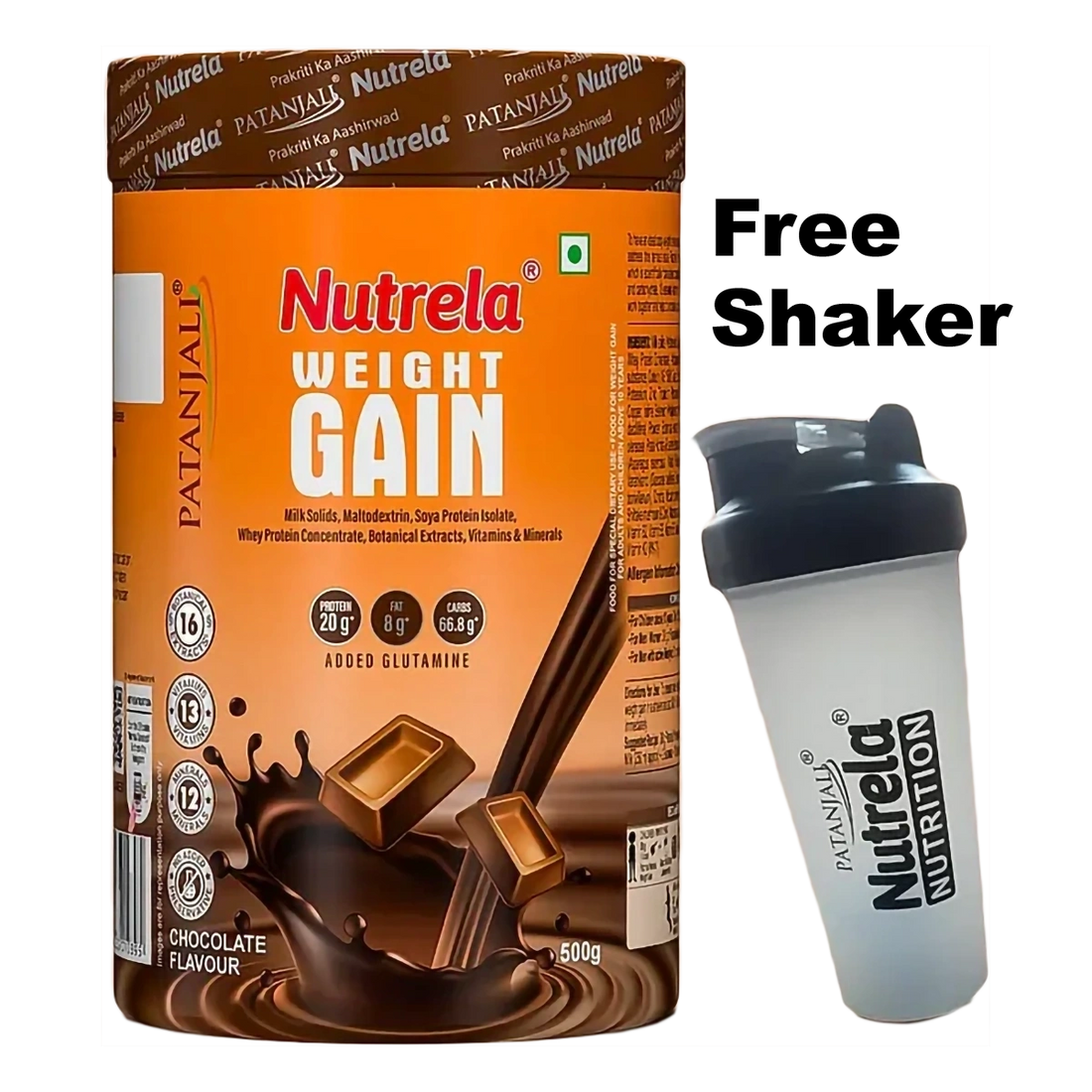 Patanjali 【Patanjali】 Nutrela Weight Gain (Chocolate Flavour)+Free Shaker｜ニュート｜500g｜現地直輸入で買える日本国内最安級【インドの森】