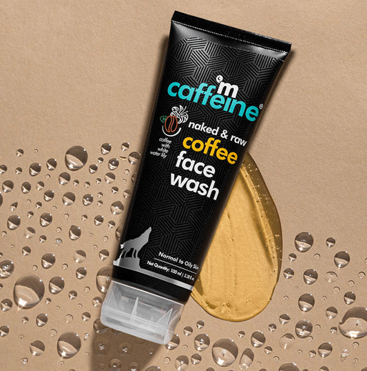 mCaffeine コーヒー フェイスウォッシュ 100ml の黒いチューブとテクスチャー