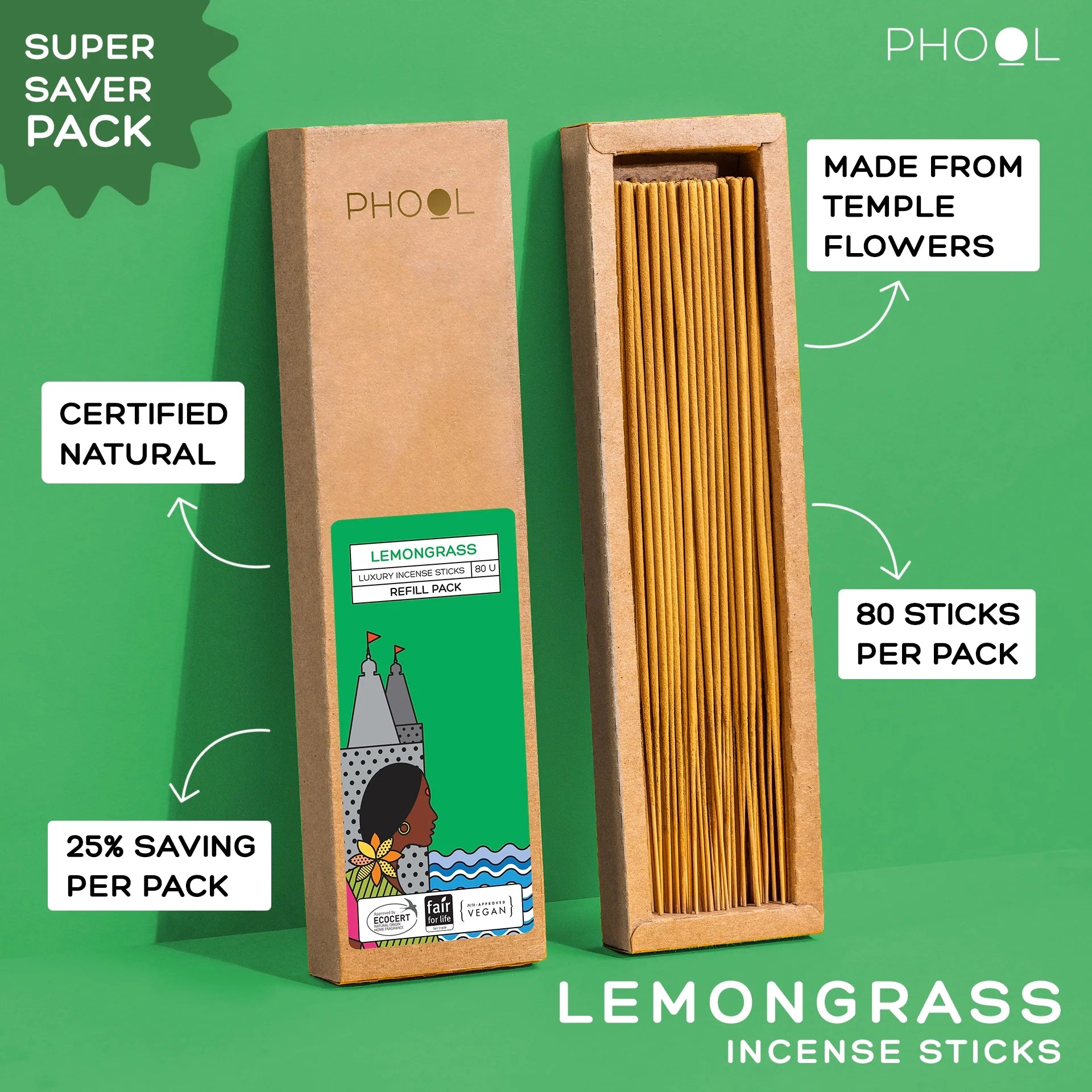 Natural Incense Sticks Refill pack - Lemongrass