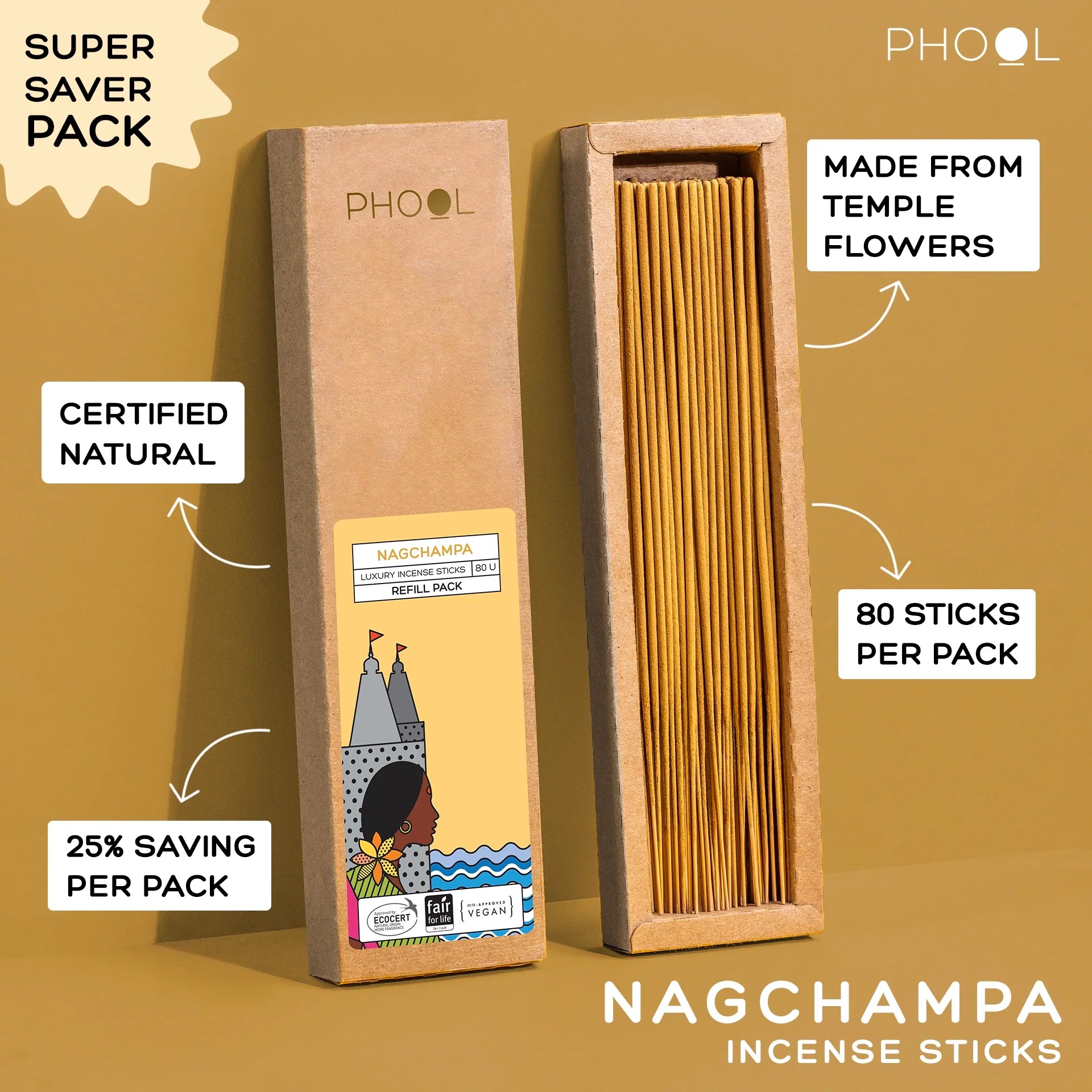 Natural Incense Sticks Refill pack - Nagchampa