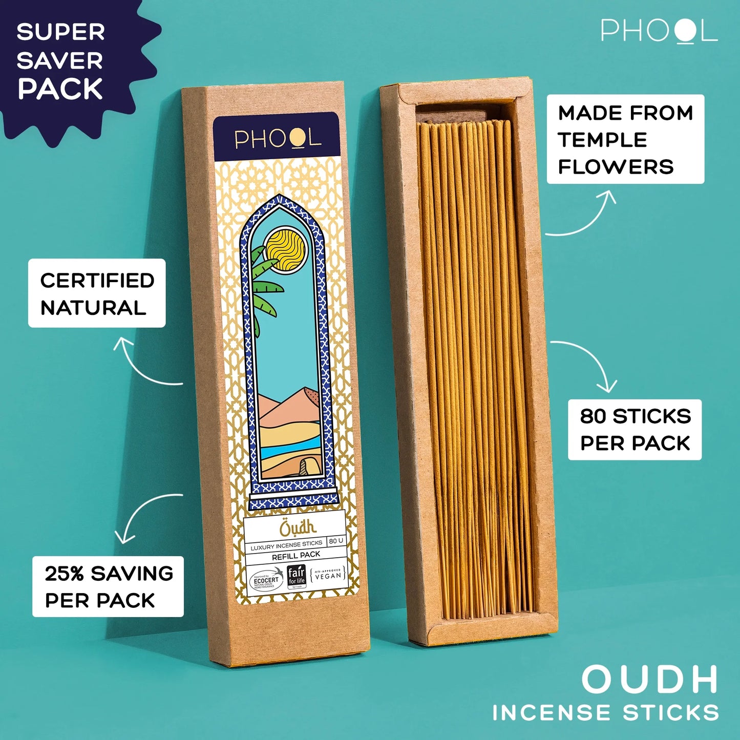 Natural Incense Sticks Refill pack - Oudh