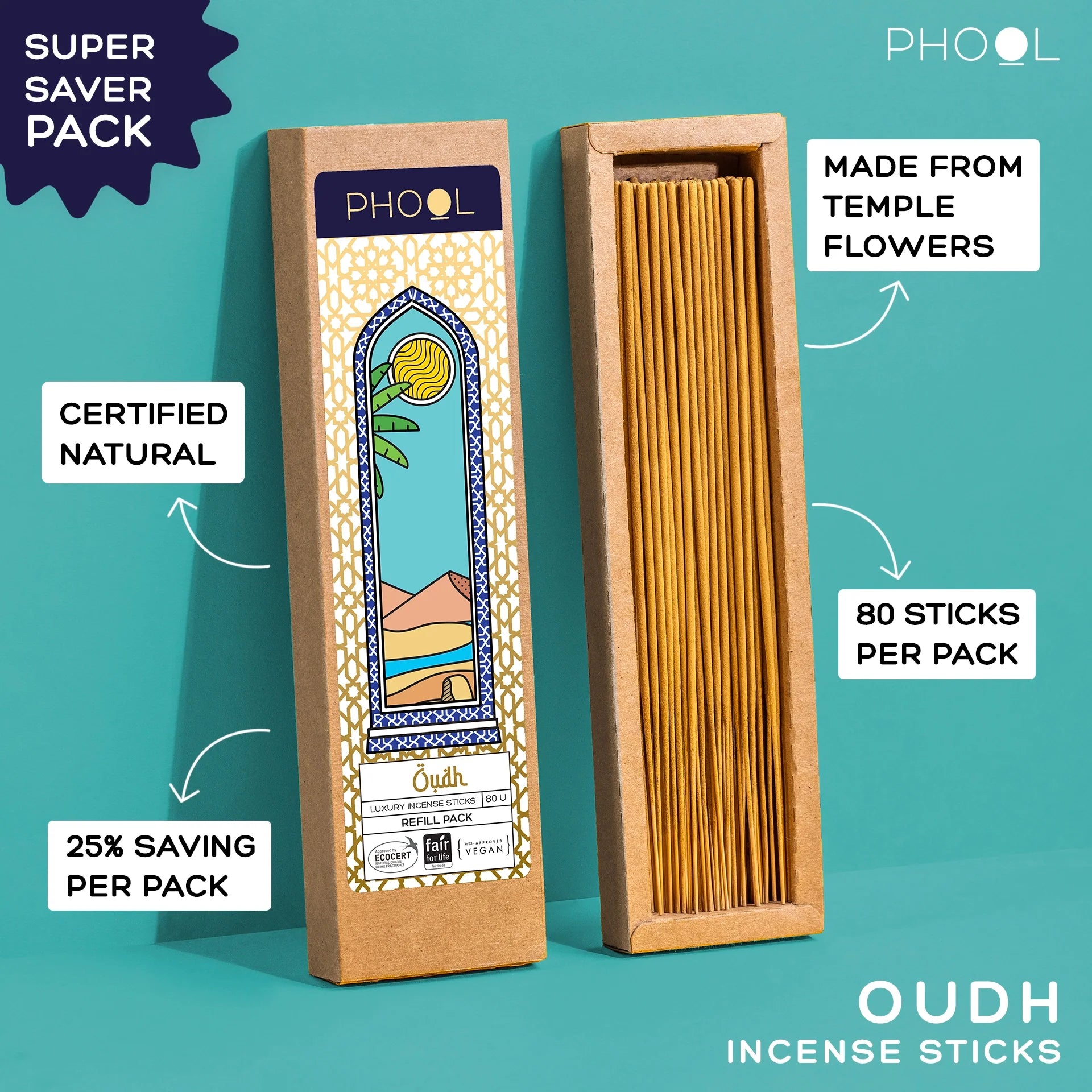 Natural Incense Sticks Refill pack - Oudh