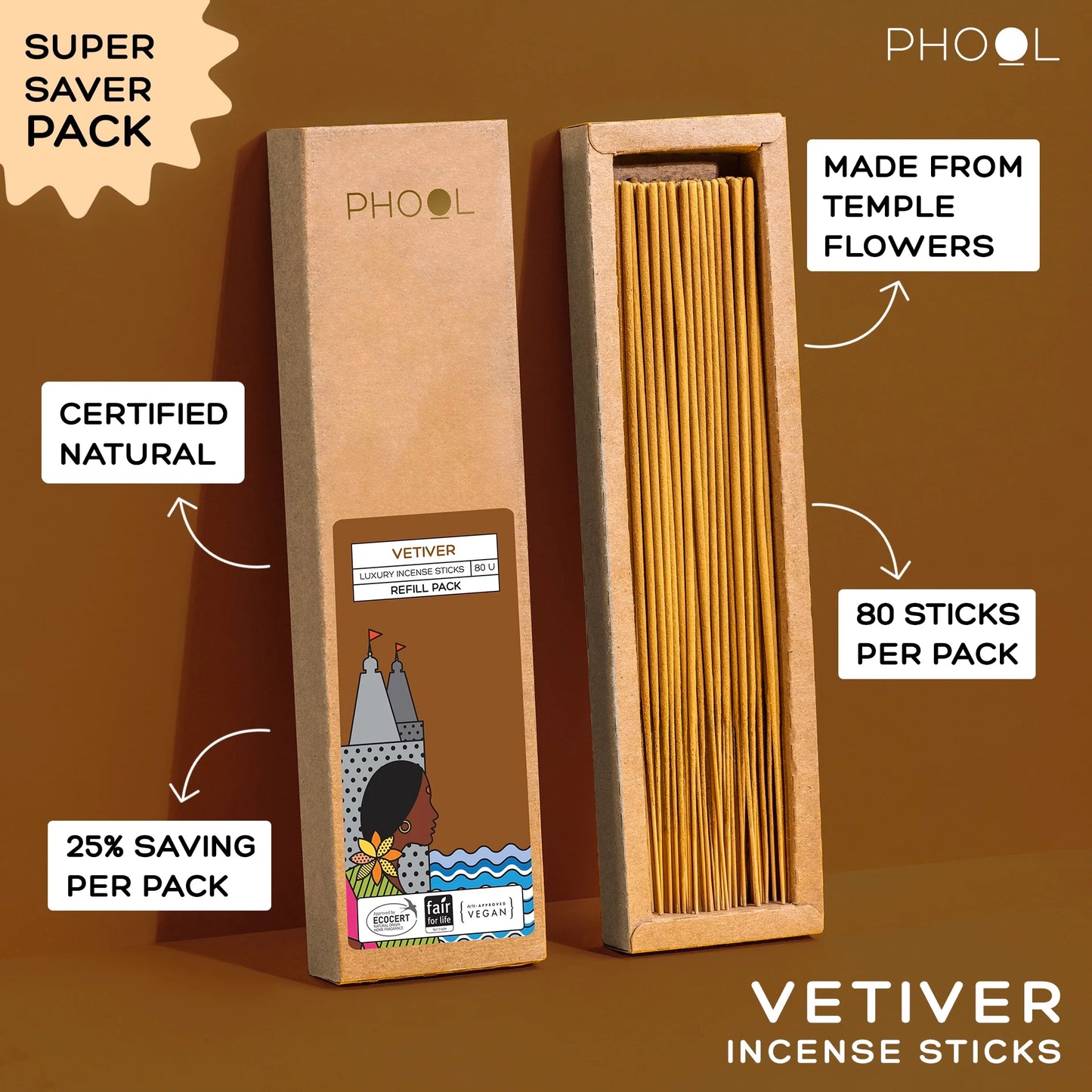 Natural Incense Sticks Refill pack - Vetiver