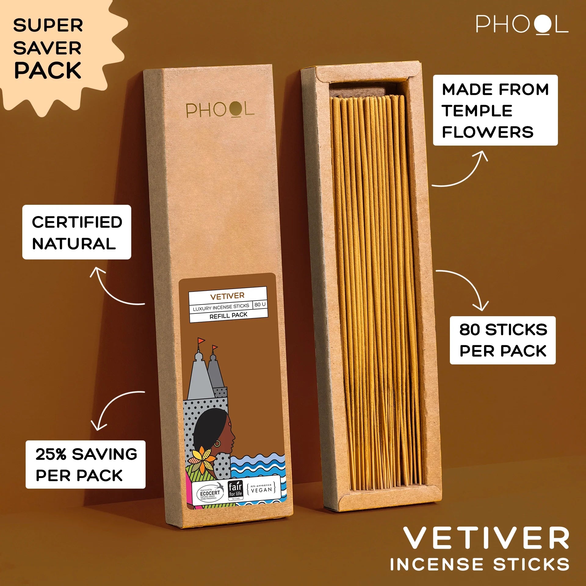 Natural Incense Sticks Refill pack - Vetiver