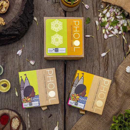 【Phool】 Devotion Pack - Natural Incense Cones (Tulsi & Jasmine)｜ディボーションパック ナチュラルインセンスコーン（トゥルシー＆ジャスミン）