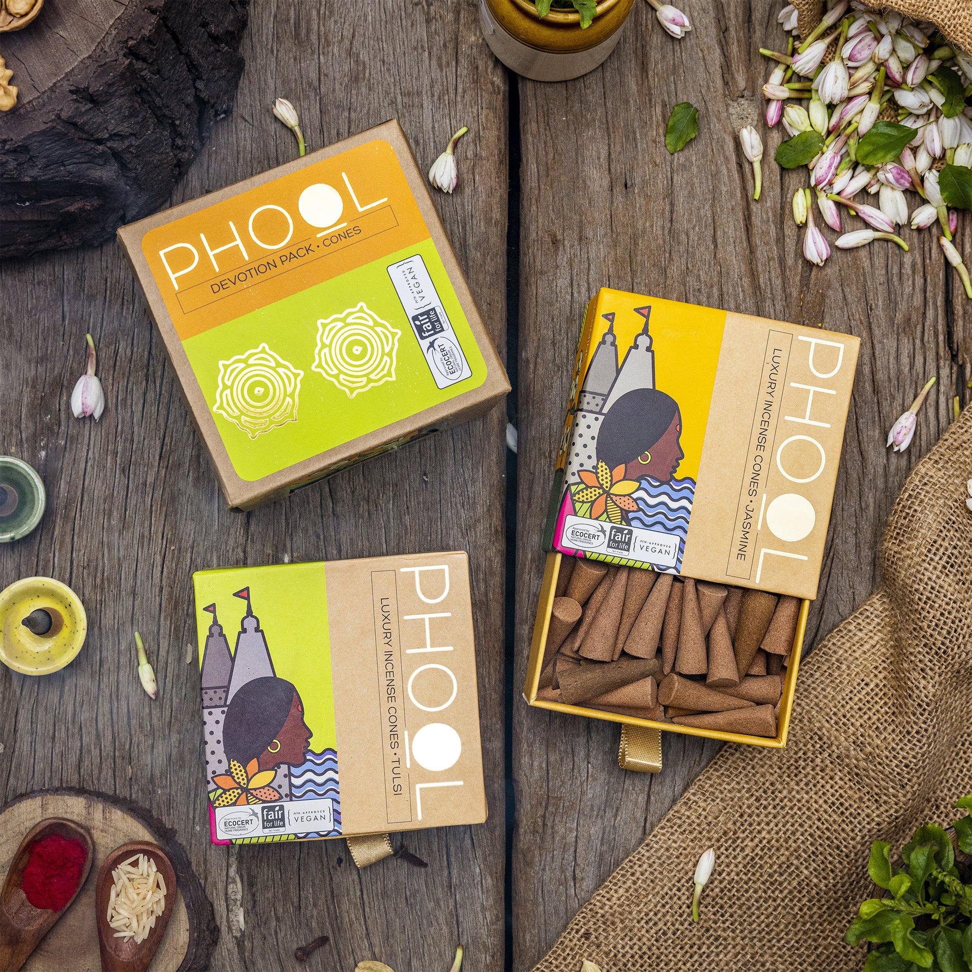 Devotion Pack - Natural Incense Cones (Tulsi & Jasmine)