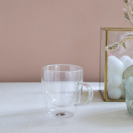 Borosilicate Glass Double Walled Cup with Handle - 250 ML 250ml
