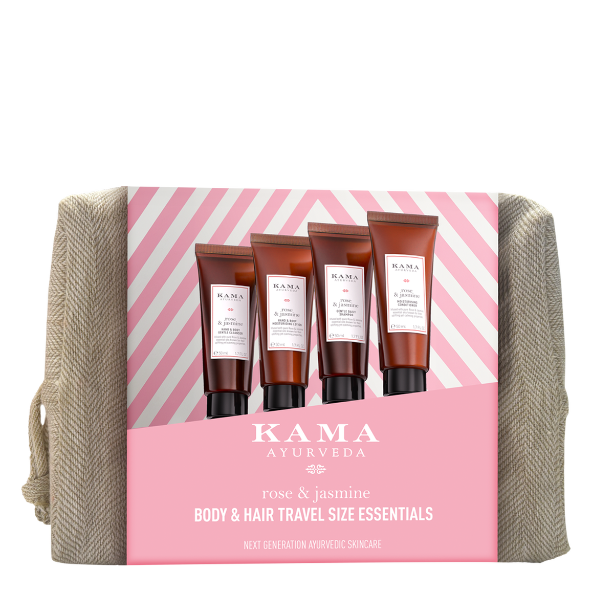 【KAMA】Rose Jasmine Body & Hair Travel Size Essentials｜ローズ＆ジャスミン ボディ＆ヘア トラベルセット（4 点・各 50ml）