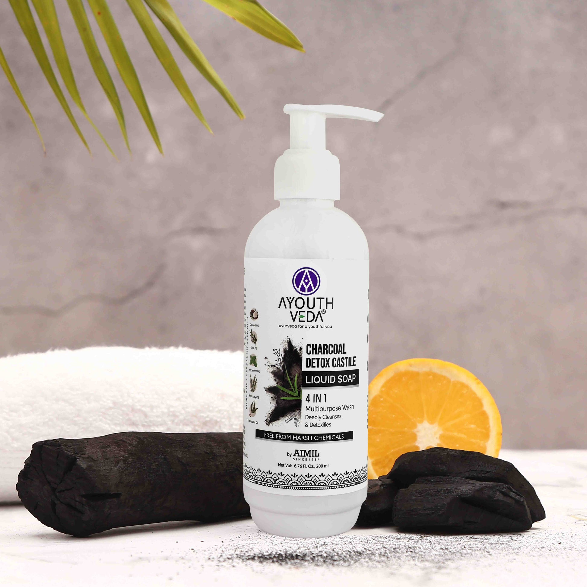 Charcoal Detox Castile Liquid Soap – Deep Cleansing & Multipurpose Wash – With Activated Charcoal & Herbal Oils Net Qty. – 200 ml 200ml