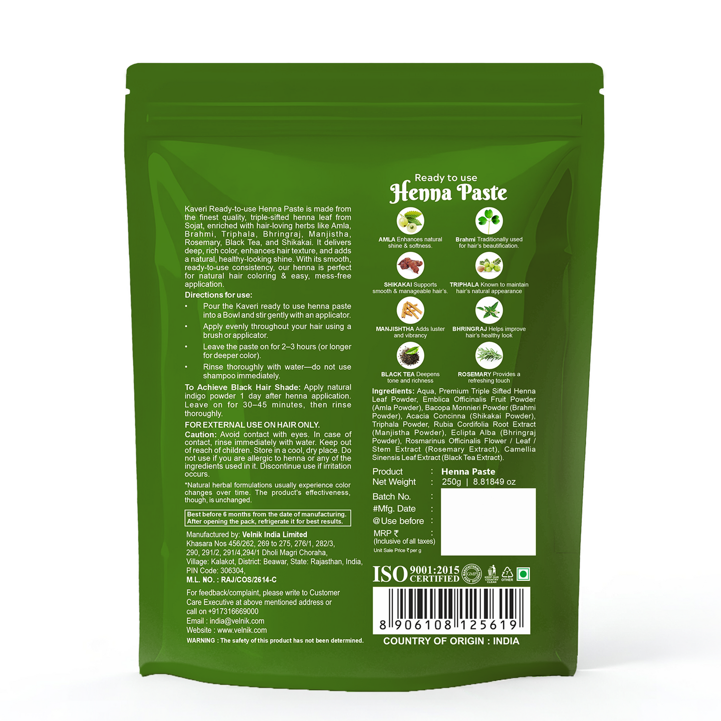 KAVERI Ready to Use Henna Paste for Hair – Natural Hair Color with Henna, Amla & Shikakai – Rich Brown Shade – 250g 250g
