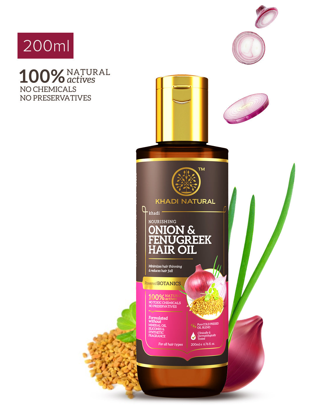 Onion & Fenugreek Hair Oil - Mineral Oil, Silicones, Synthetic Fragrance Free 200ml