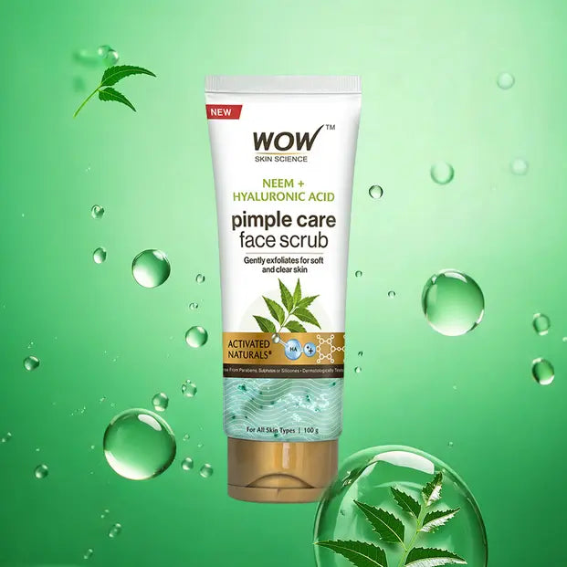 【WOW Skin Science】 Neem & Hyaluronic Acid Face Scrub Pimple-Free, Glowing Skin｜ニーム＆ヒアルロン酸 フェイススクラブ｜100ml