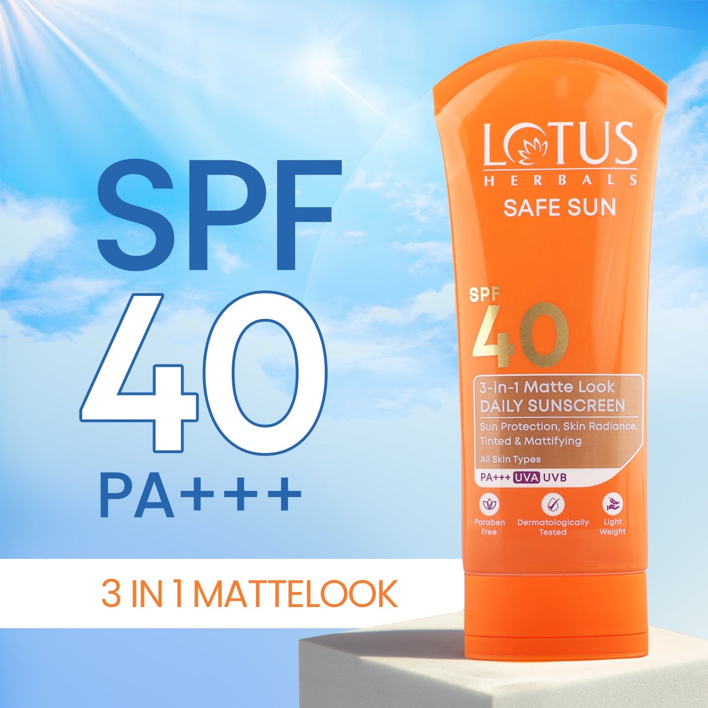Safe Sun 3 In 1 Matte-Look Daily Sunscreen SPF 40 PA+++ 75g