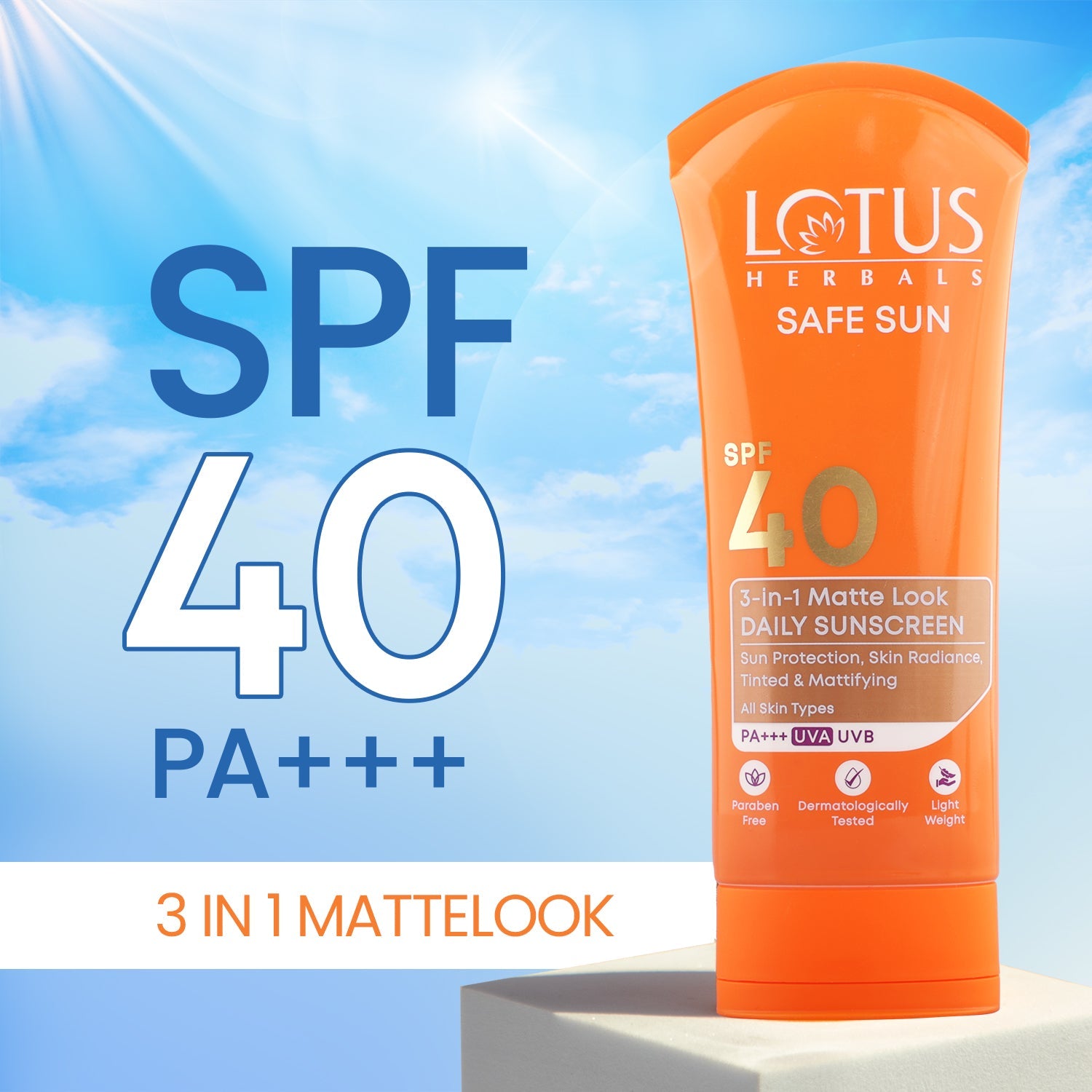 Safe Sun 3 In 1 Matte-Look Daily Sunscreen SPF 40 PA+++ 50g