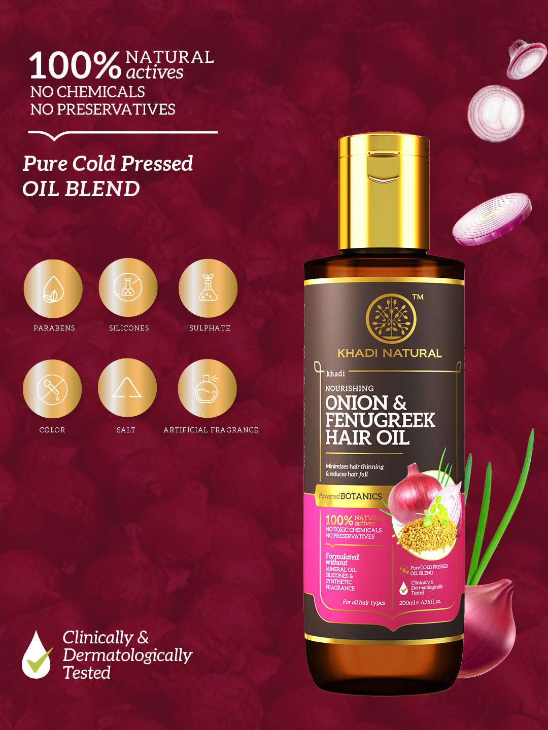Onion & Fenugreek Hair Oil - Mineral Oil, Silicones, Synthetic Fragrance Free 200ml
